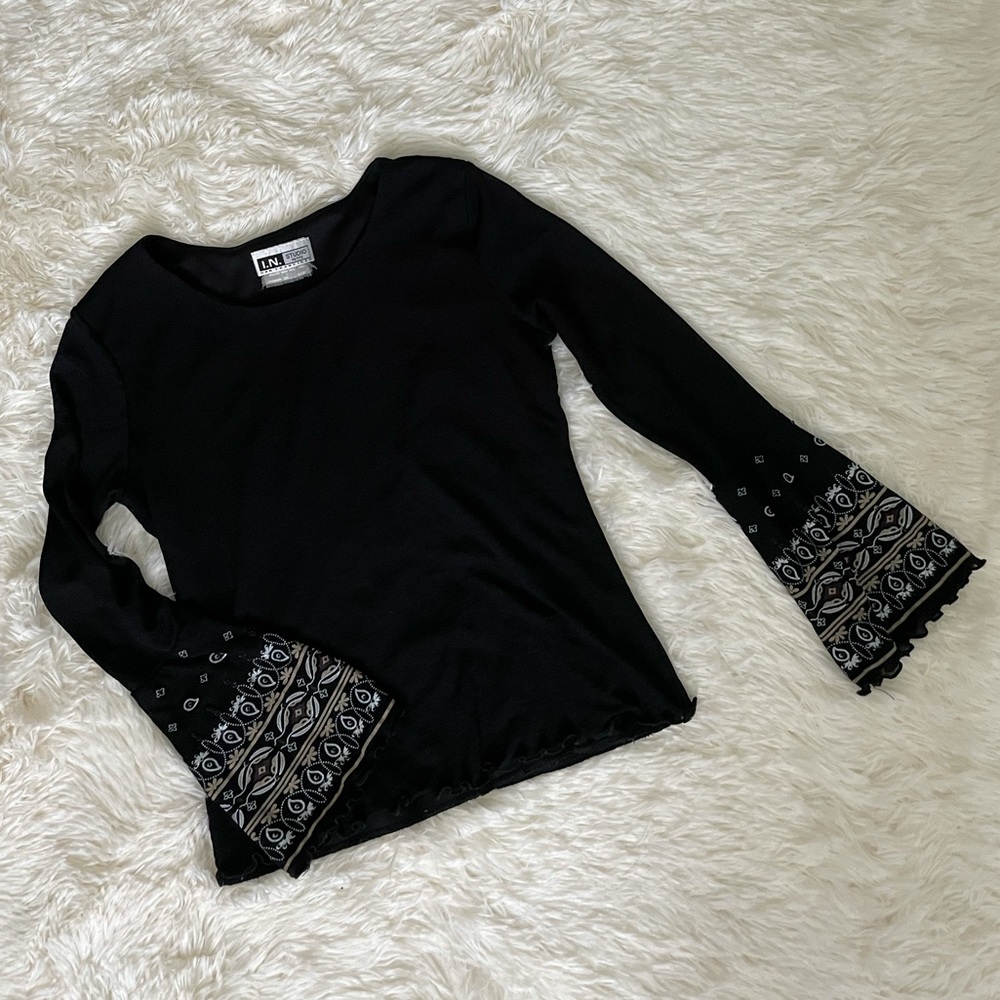 Vintage 90s I.N. Studio Black Bell Sleeve Top